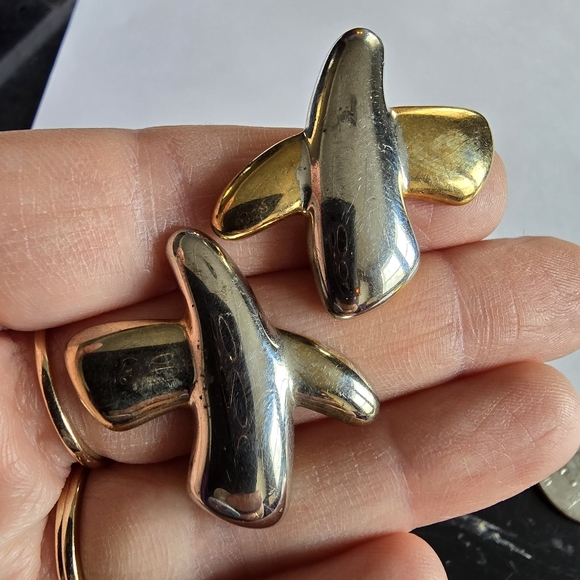 Vintage X earrings clip on gold and silver tone alphabet monogram letter - Picture 2 of 11